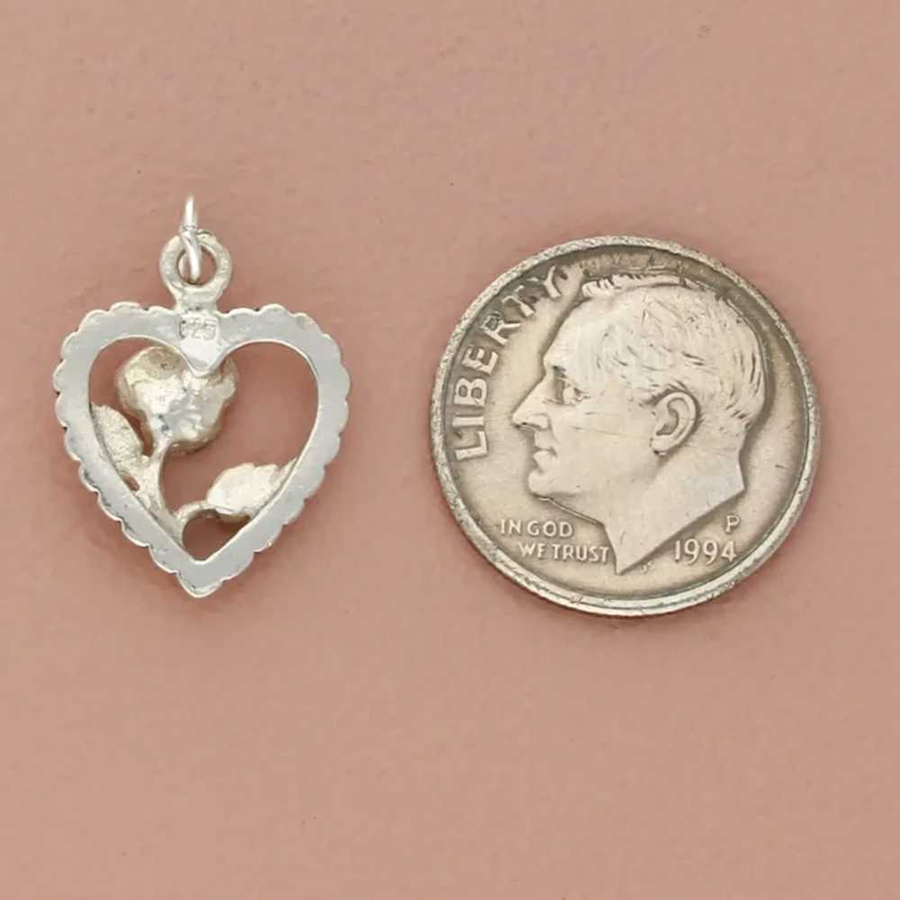 Sterling Silver Crystal Rose Flower Heart Charm - image 3