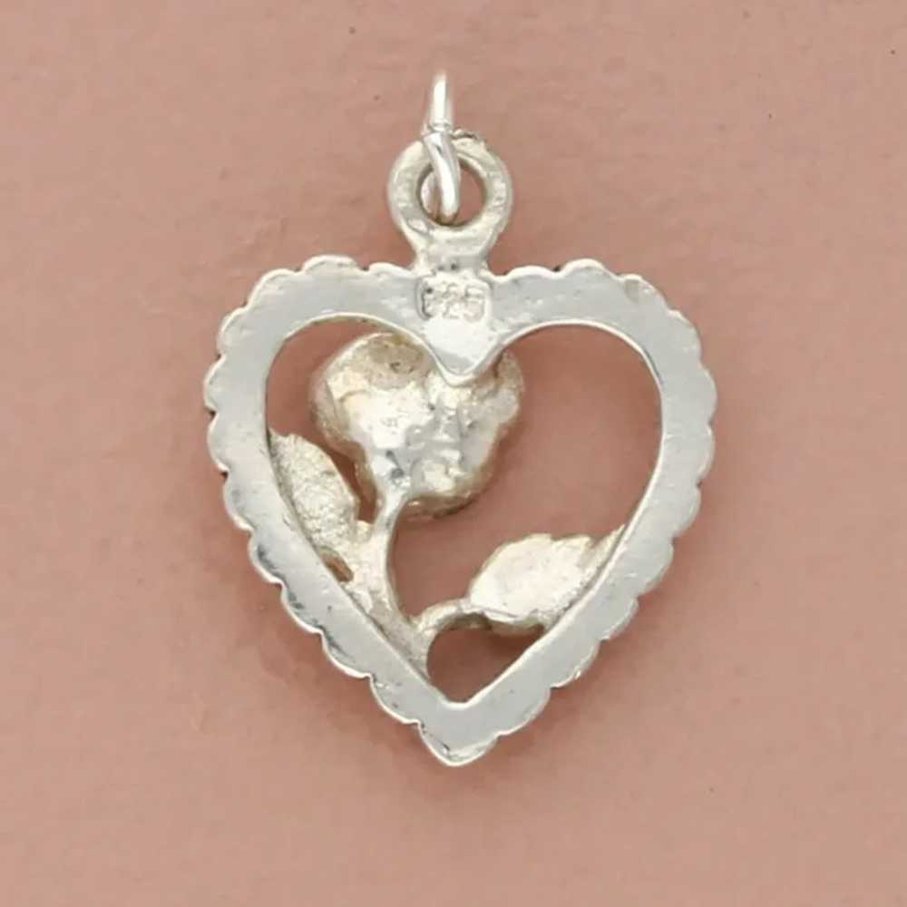 Sterling Silver Crystal Rose Flower Heart Charm - image 4