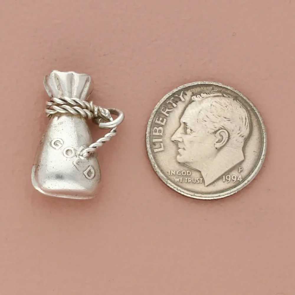 Sterling Silver Vintage 3D Sack Of Gold Money Bag… - image 4