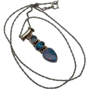 Stacked opal blue stone sterling silver pendant ne