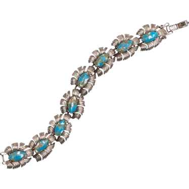 Vintage 60's Faux Turquoise & Silver Tone Bracelet - image 1