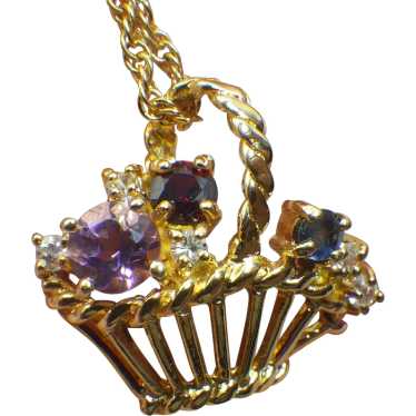 Sweet Vintage Flower Basket Pendant Necklace with… - image 1
