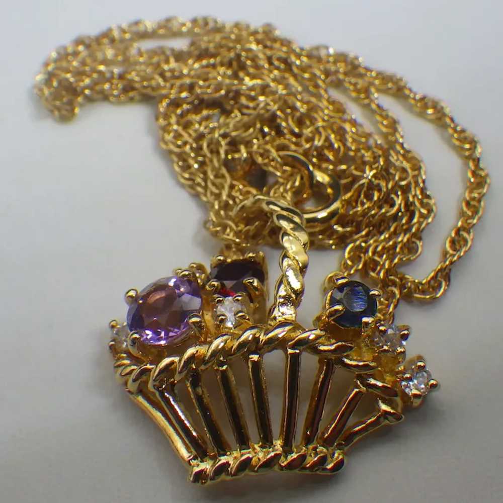 Sweet Vintage Flower Basket Pendant Necklace with… - image 2