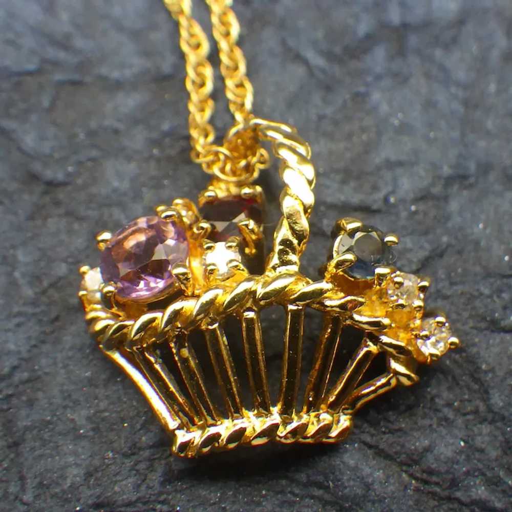 Sweet Vintage Flower Basket Pendant Necklace with… - image 3