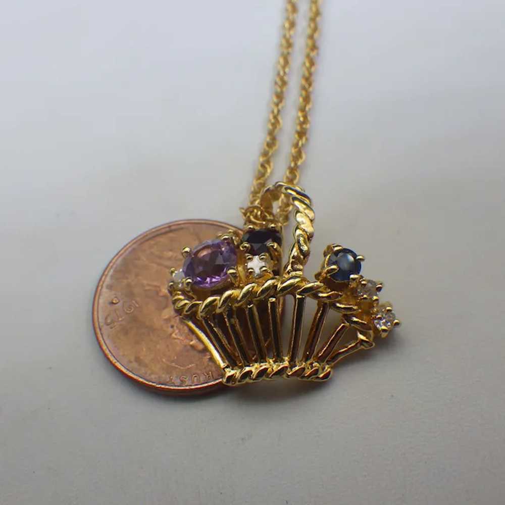Sweet Vintage Flower Basket Pendant Necklace with… - image 7