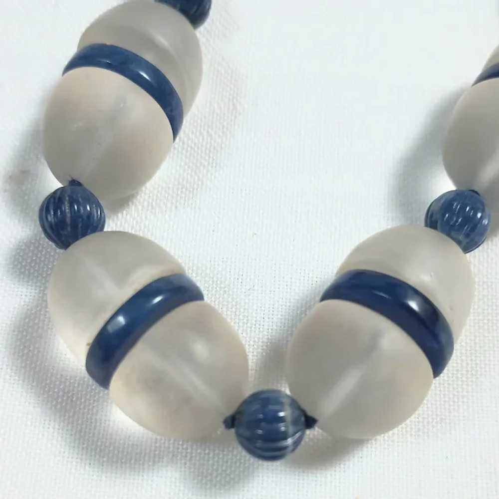 Art Deco bead necklace frosted rock crystal blue … - image 3