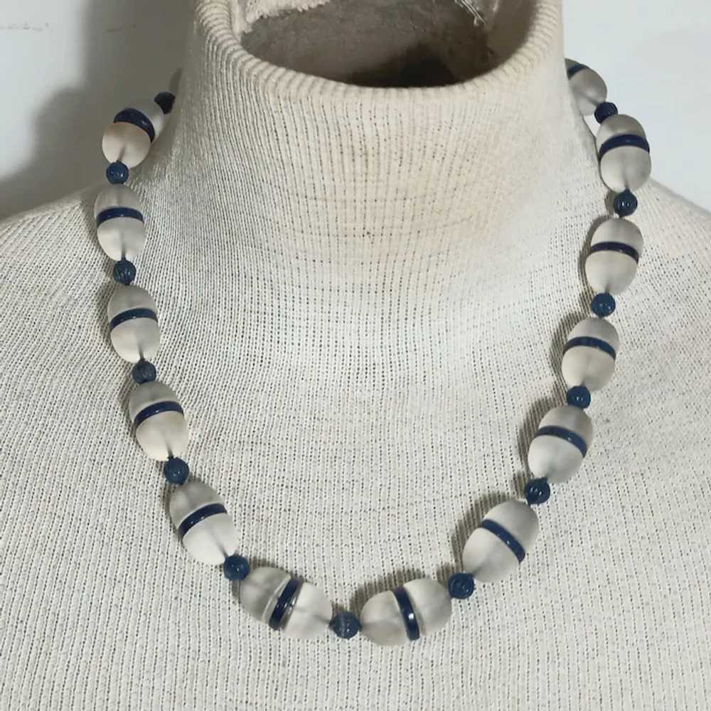 Art Deco bead necklace frosted rock crystal blue … - image 6