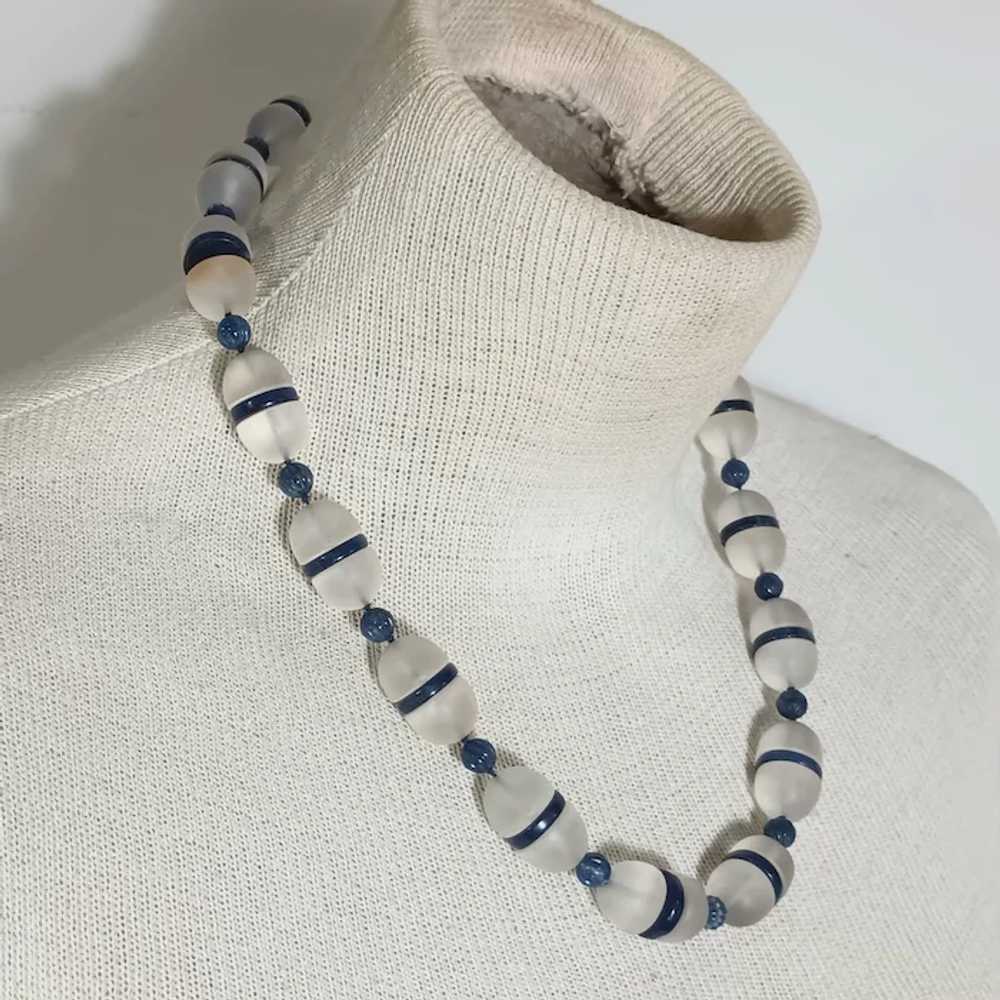 Art Deco bead necklace frosted rock crystal blue … - image 7
