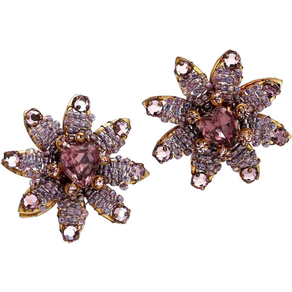 Haskell Lavender Flower Clip On Earrings, Glass S… - image 1