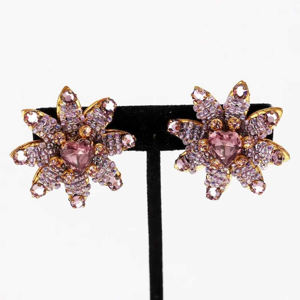 Haskell Lavender Flower Clip On Earrings, Glass S… - image 2