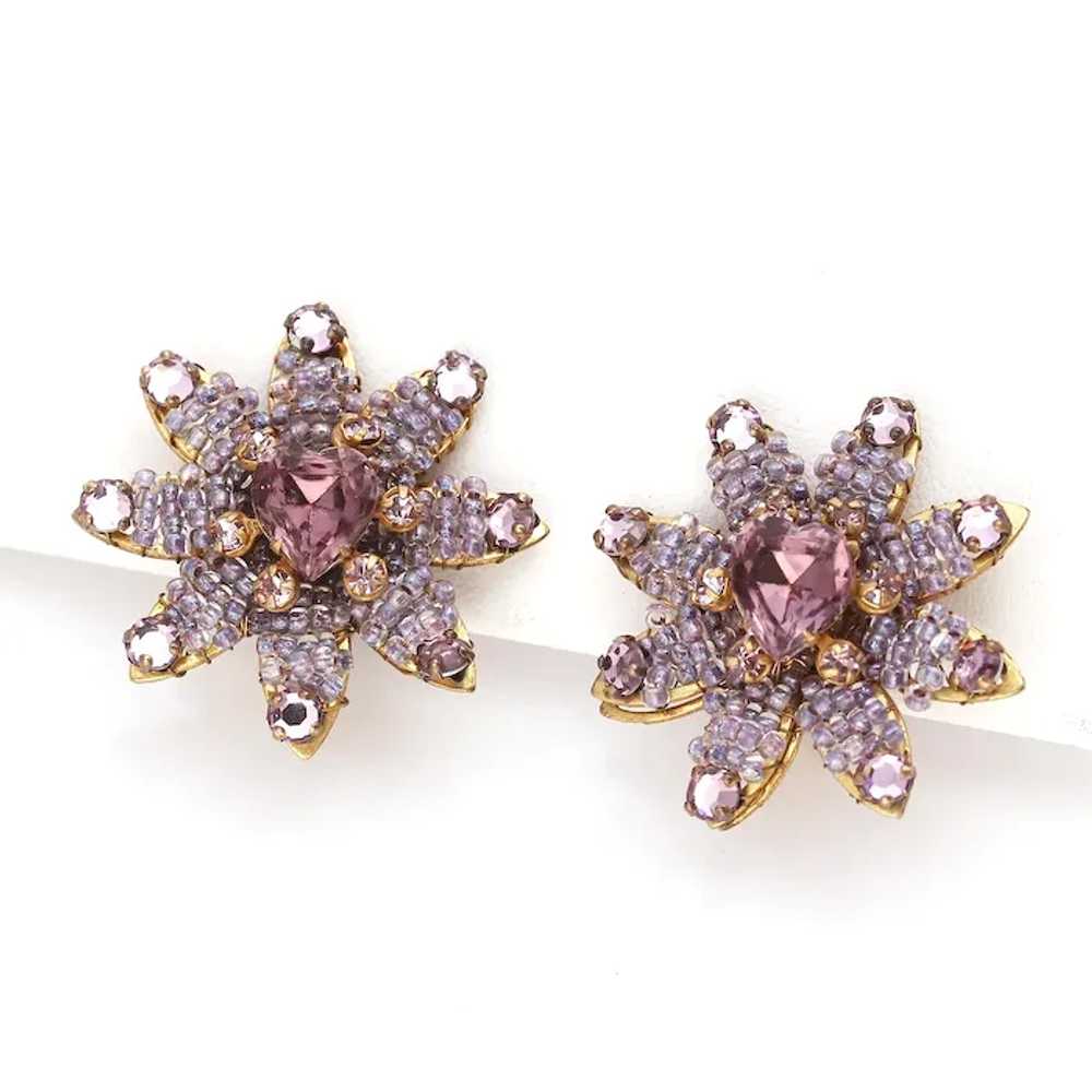 Haskell Lavender Flower Clip On Earrings, Glass S… - image 4
