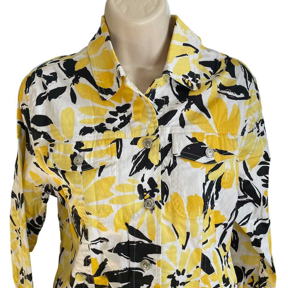 Other Womens Denim Floral Jacket Stretch Yellow B… - image 2