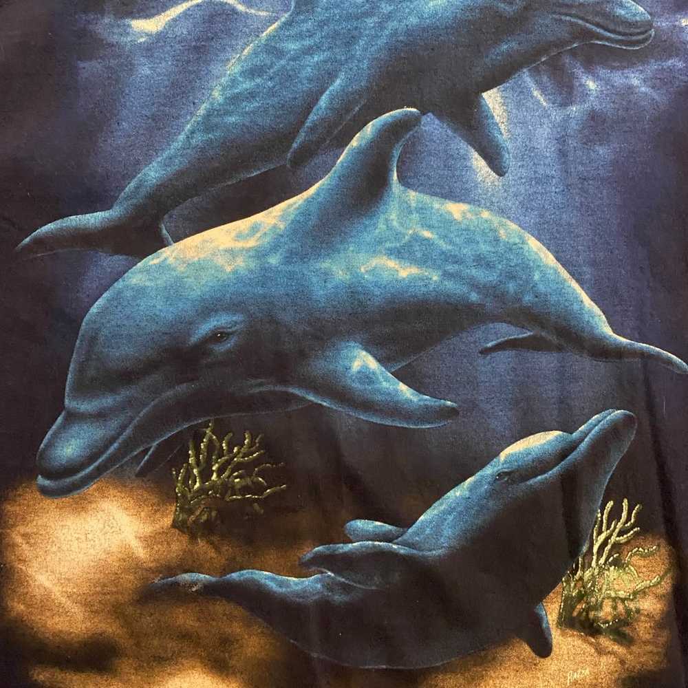 Vintage 1990s Navy Blue Dolphins Nature Graphic S… - image 3