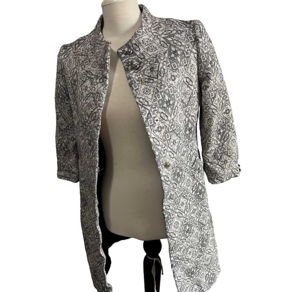 Zara Zara Basic Silver Wool Blend 3/4 Long Blazer… - image 9