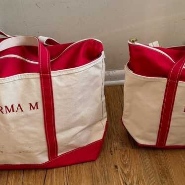 2 LL Bean Vintage Boat and Tote bags beige red - image 1