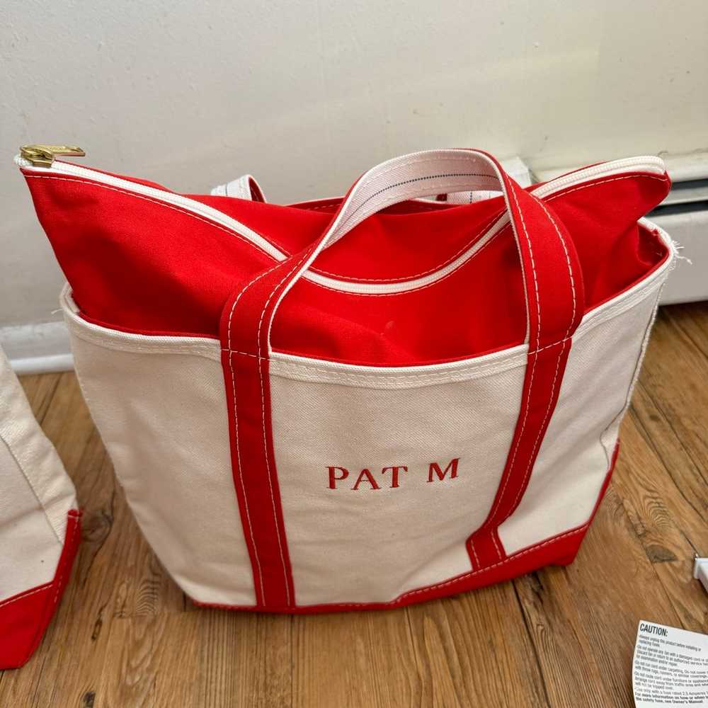 2 LL Bean Vintage Boat and Tote bags beige red - image 3