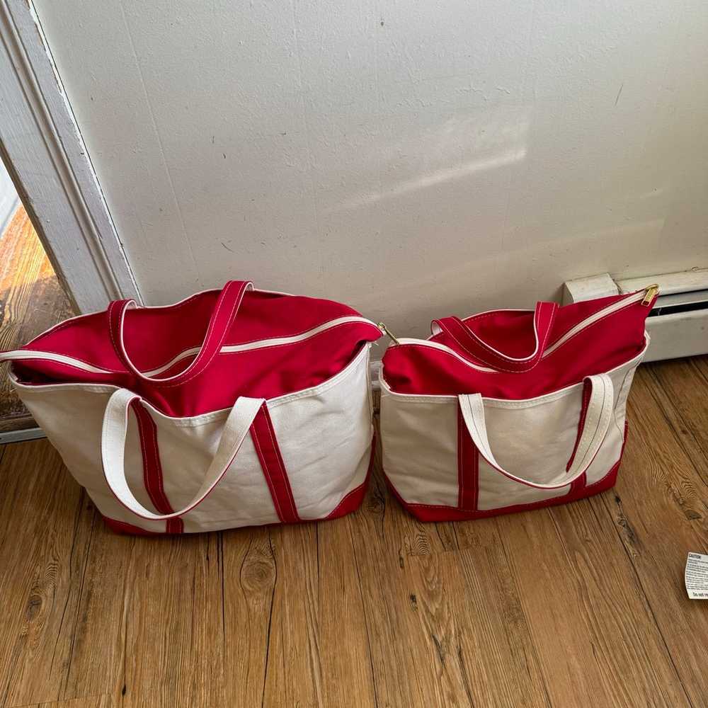 2 LL Bean Vintage Boat and Tote bags beige red - image 5