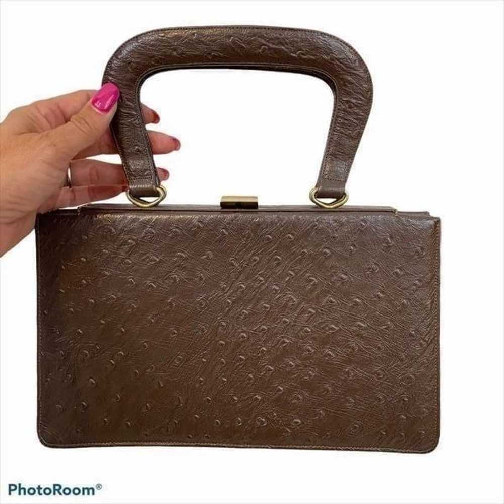 Vintage Chocolate Colored Ostrich Leather Hand Bag - image 1