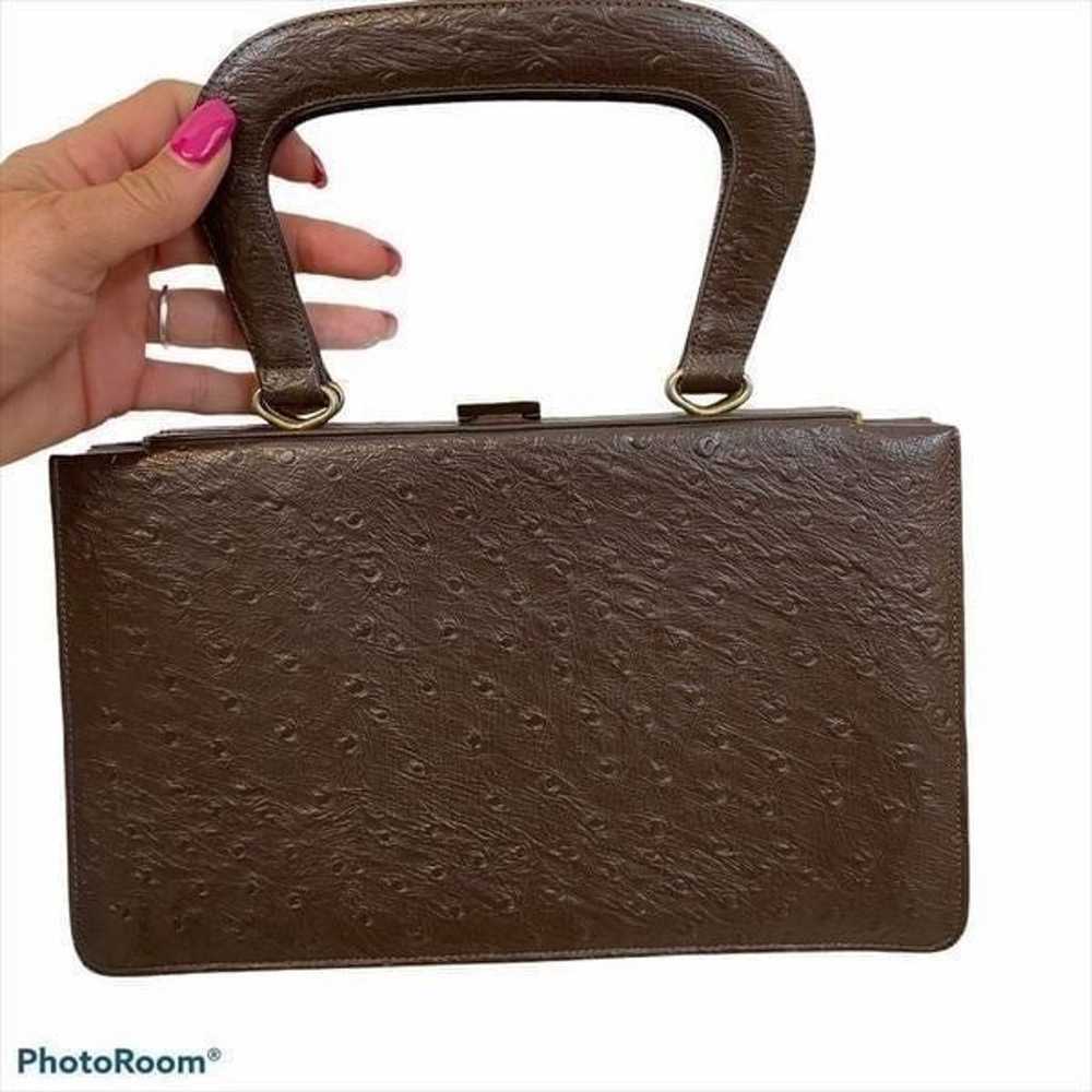 Vintage Chocolate Colored Ostrich Leather Hand Bag - image 6