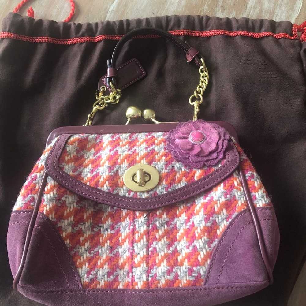 Vintage Coach Houndstooth wool and suede mini bag - image 1