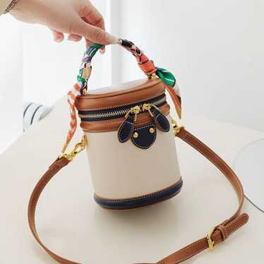 Chic Colorblock Cylinder Bucket Bag