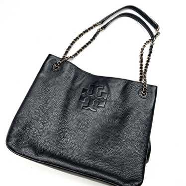 Tory Burch | Black Pebble Leather Gold Chain Larg… - image 1