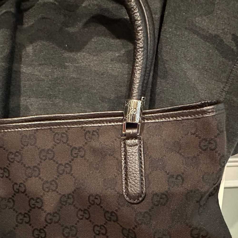 Brown canvas Gucci shoulder bag with silver detai… - image 4