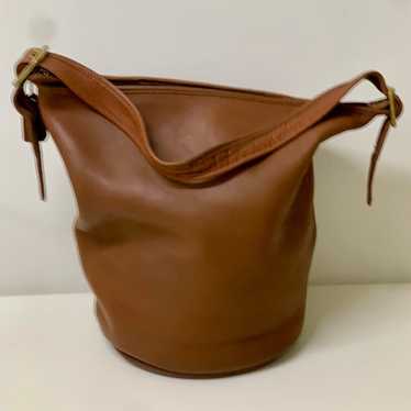 Vintage British Brown Leather Coach Bucket Bag - image 1