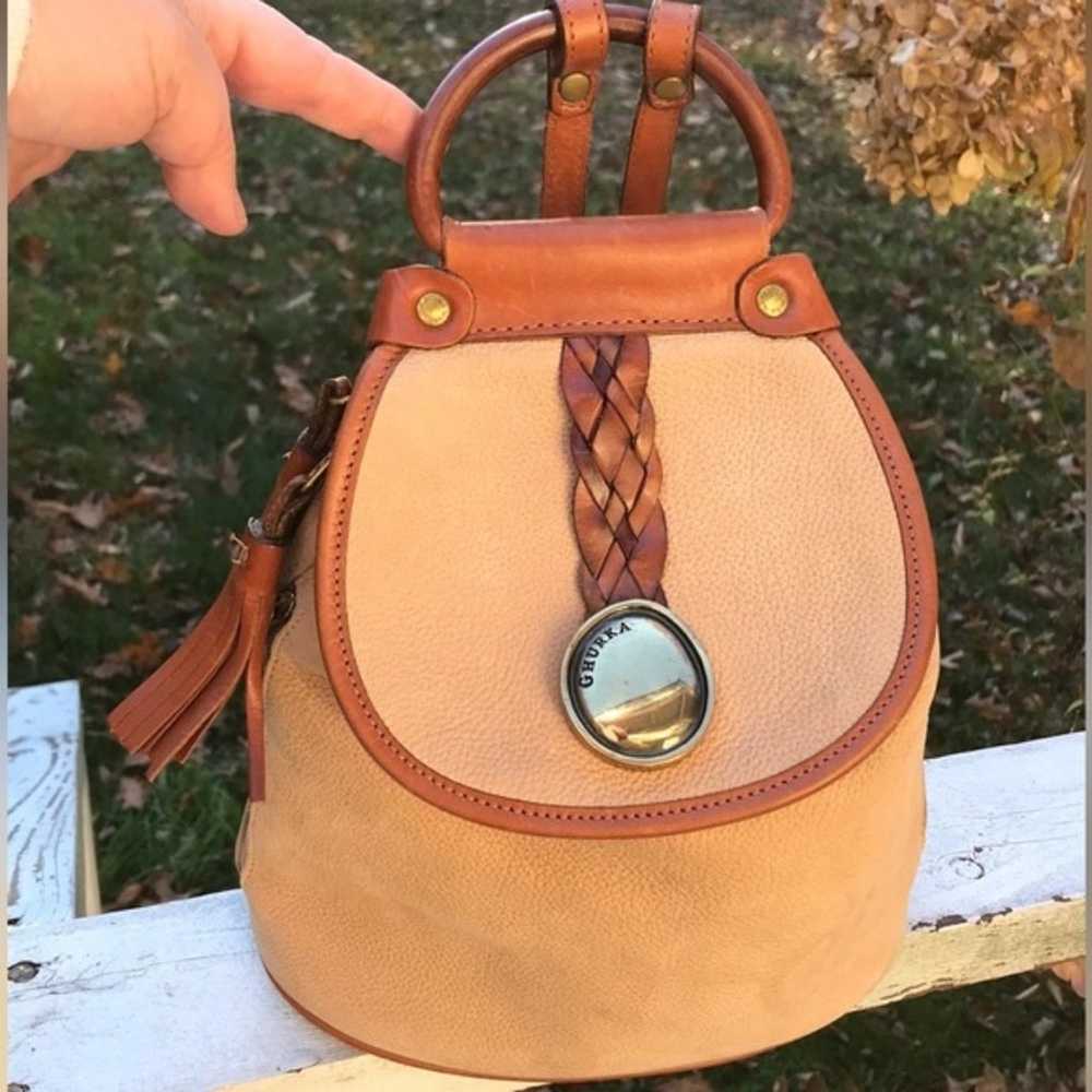 Ghurka Tan Suede and Brown Leather Strap Mini Bac… - image 1