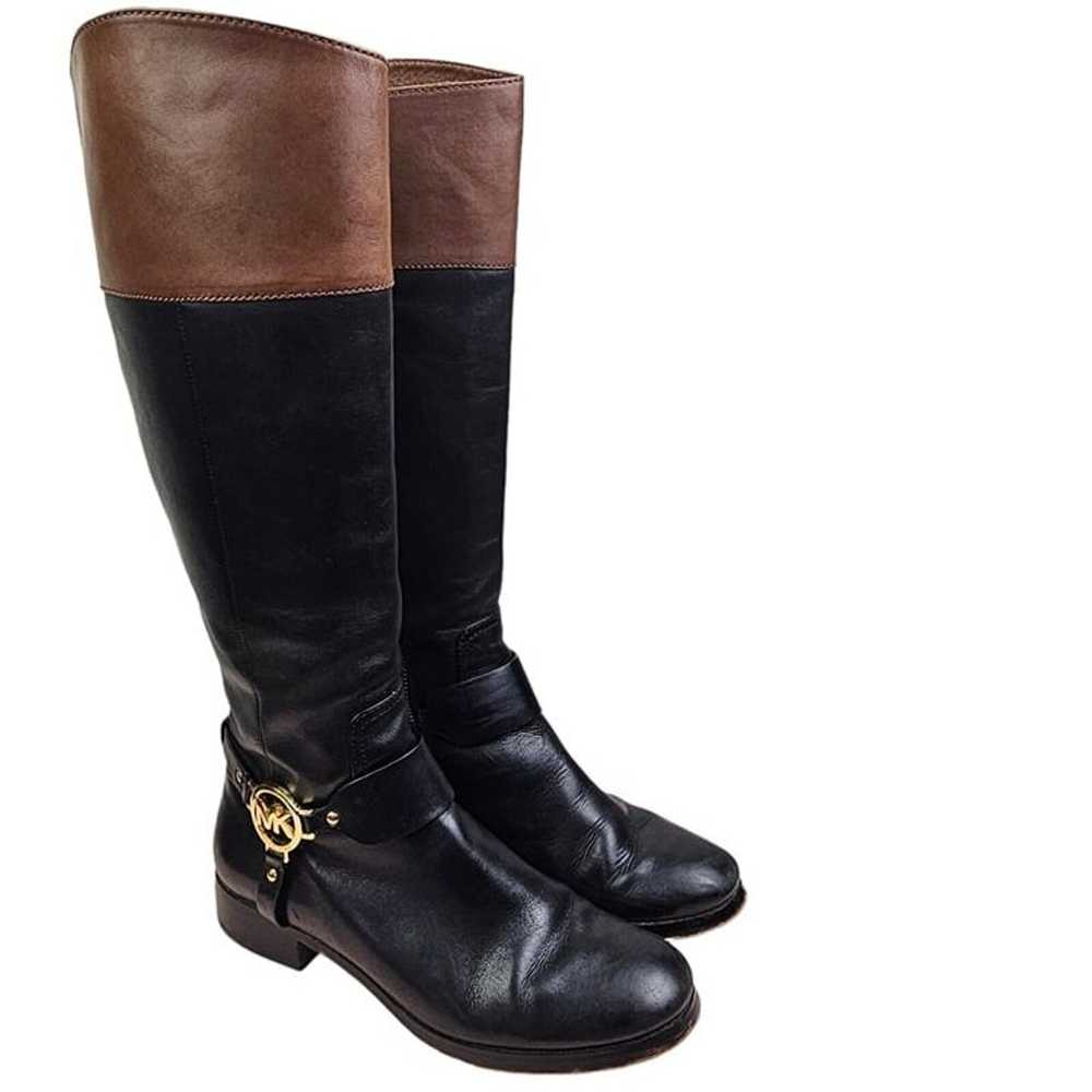 Michael Kors Black And Brown Leather Riding Boots… - image 1