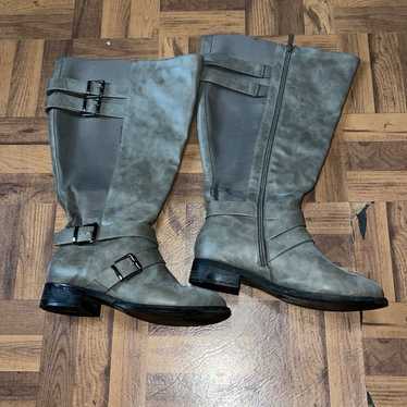 Torrid gray faux leather knee high boots