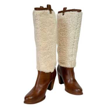 Ugg Ava Shearling Heeled Knee High Brown Leather P