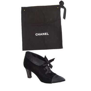 Chanel Black Velvet/Satin Lace Up Booties with du… - image 1