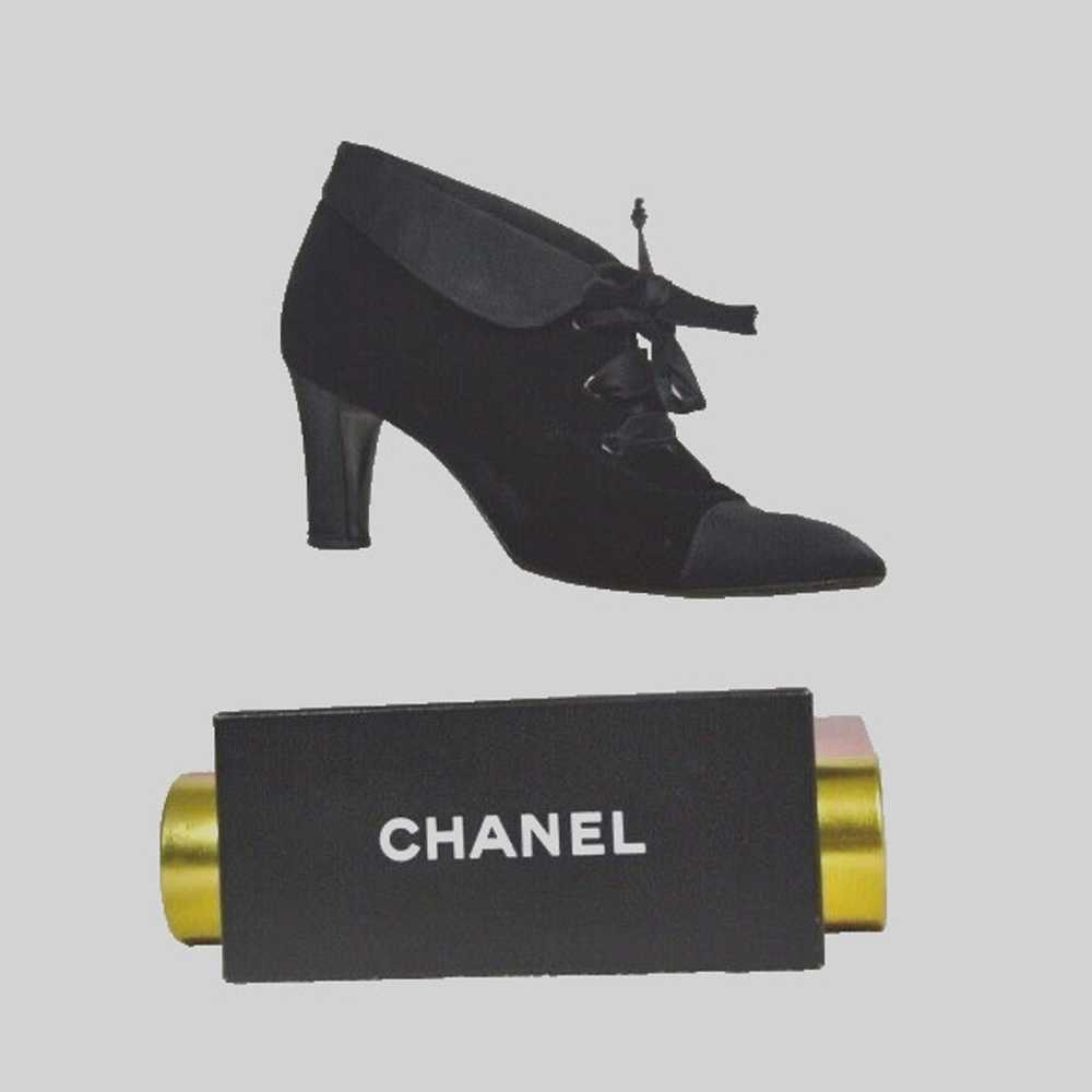 Chanel Black Velvet/Satin Lace Up Booties with du… - image 3