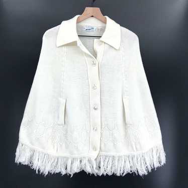 Vintage Vintage Unbranded white Knit Poncho sweat… - image 1