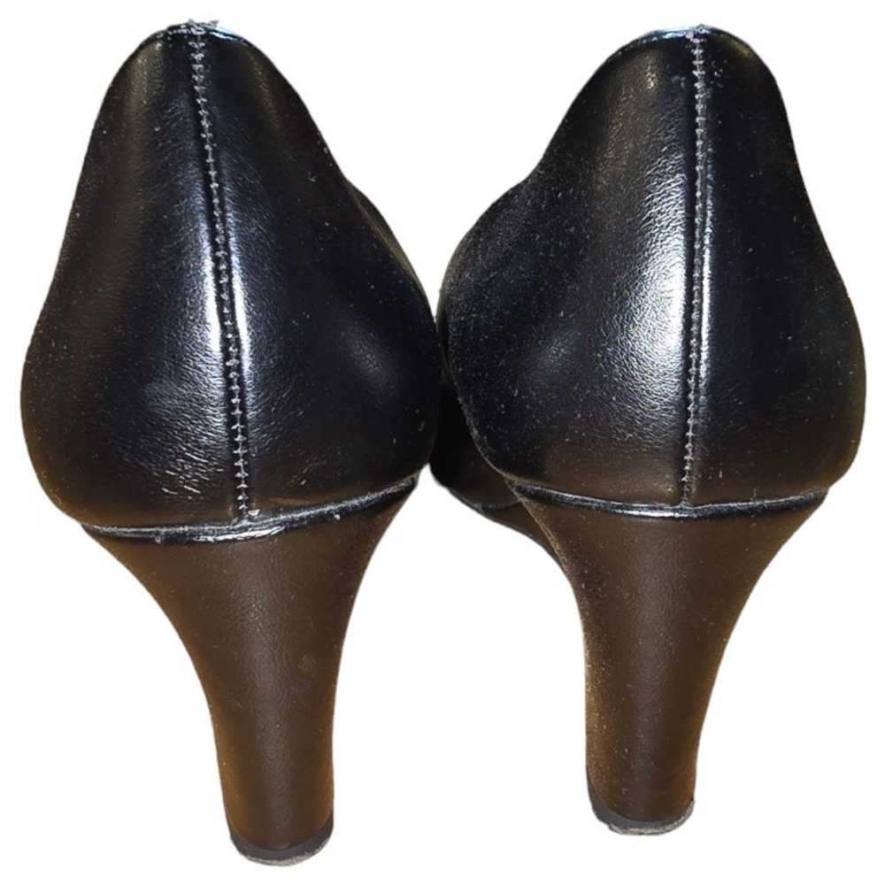Women's Bandolino Black Leather Peep Toe Wedge He… - image 6