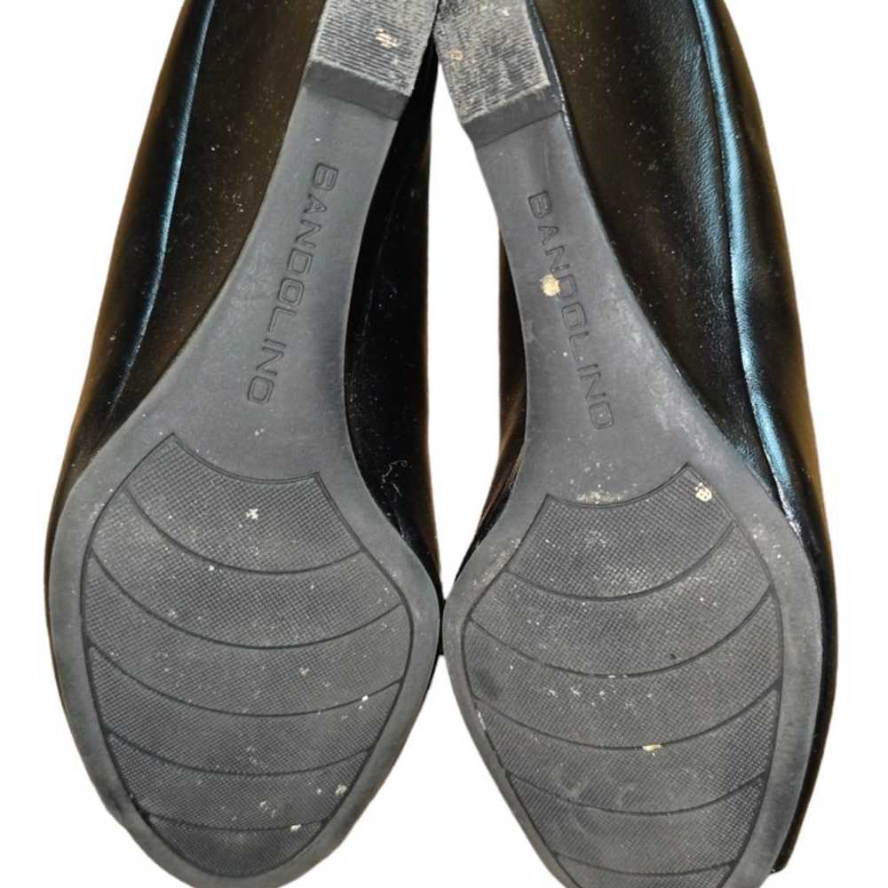 Women's Bandolino Black Leather Peep Toe Wedge He… - image 7