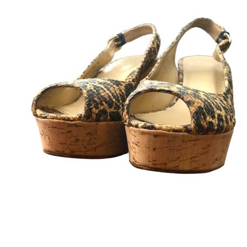 Stuart Weitzman Jean leopard print peep toe cork … - image 3