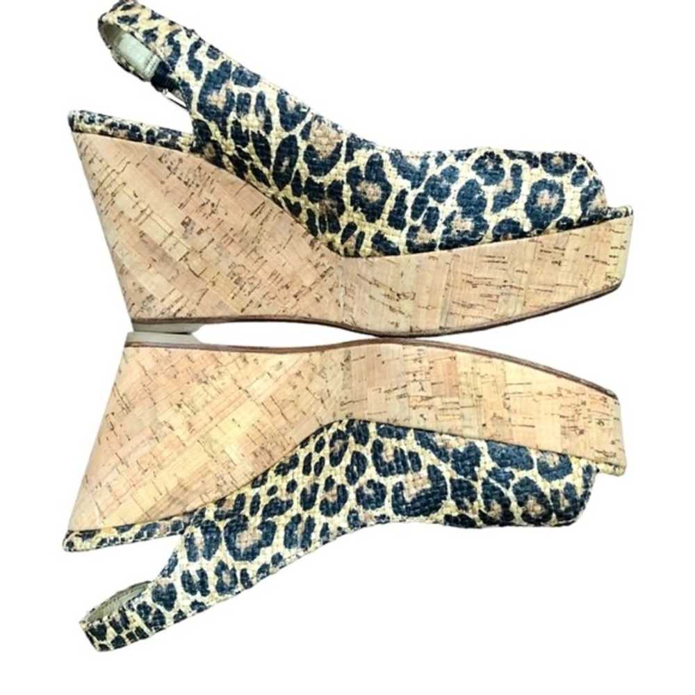 Stuart Weitzman Jean leopard print peep toe cork … - image 8