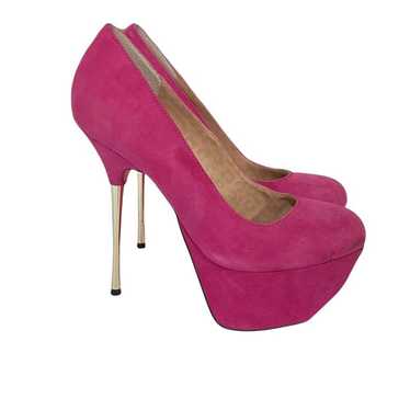 Betsy Johnson Giselle Hot Pink Leather Suede High 