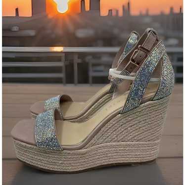 Gianna Bini Crystal Stones Wedge Sandals Size 10 R