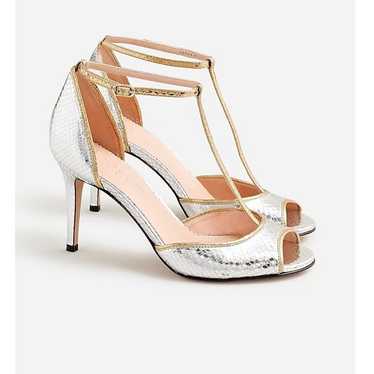 J.Crew $298 Collection Rylie T-Strap Heels Snake E