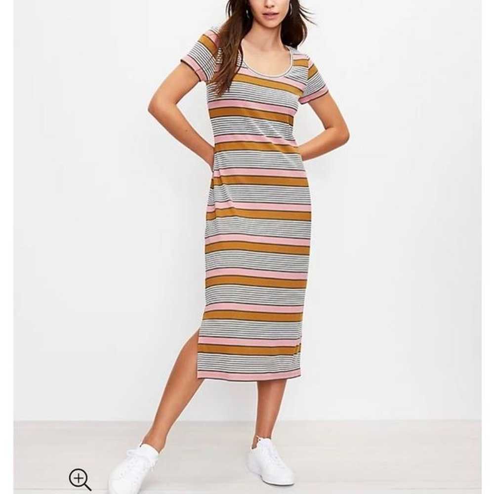 LOFT Striped Scoop Neck Ribbed Knit Midi Dress St… - image 1