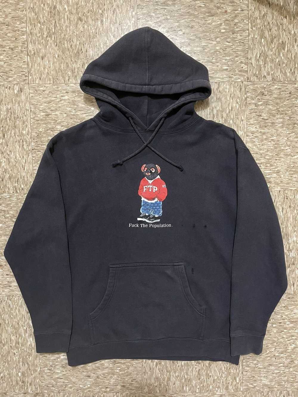 Fuck The Population FTP Bear Hoodie Navy Large - image 1