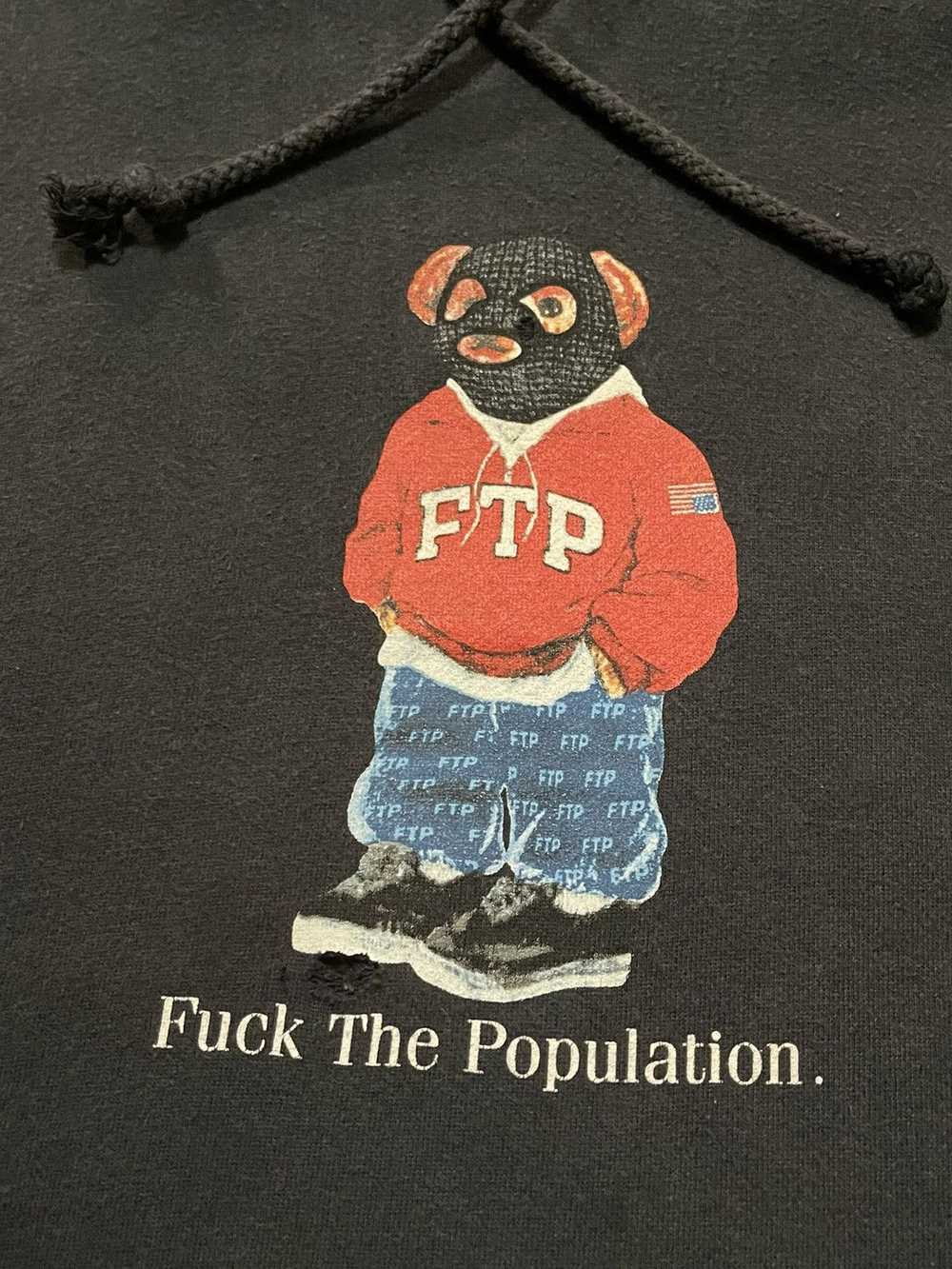 Fuck The Population FTP Bear Hoodie Navy Large - image 3
