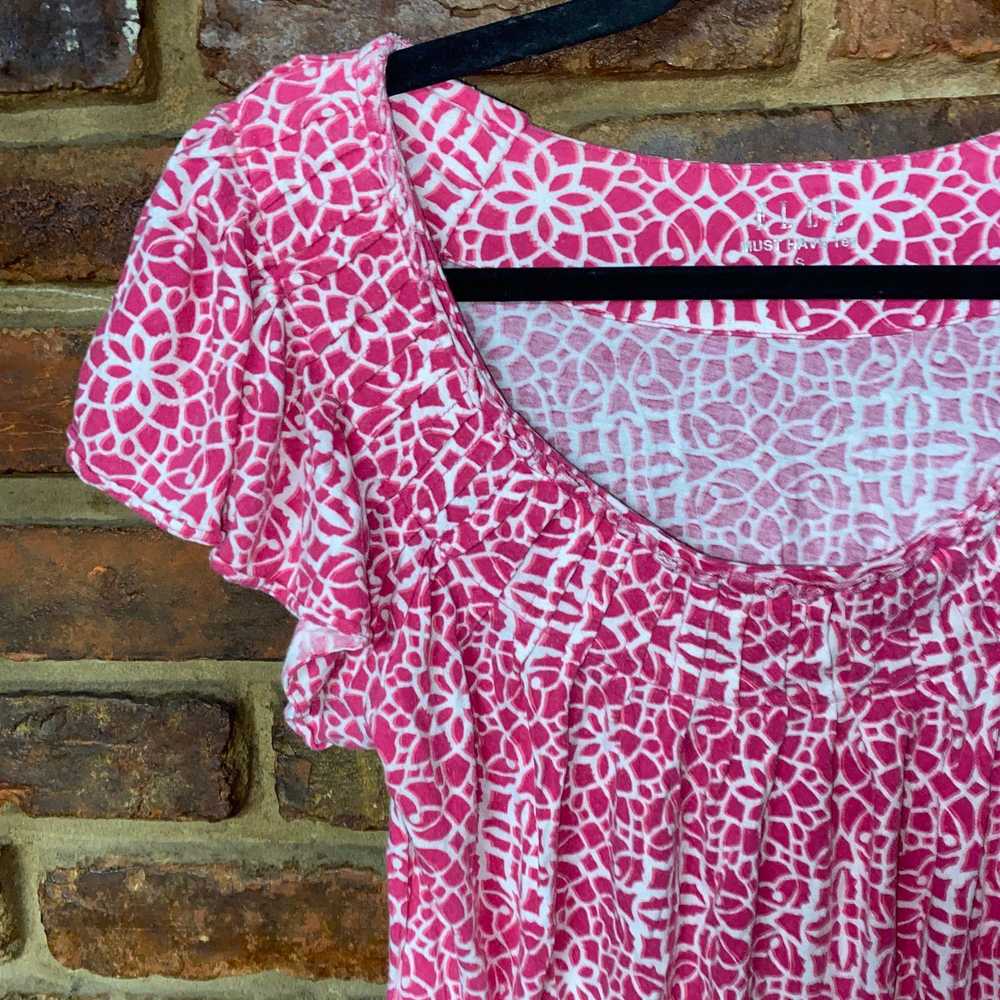 Other ELLE Pink White Printed Short Sleeve Ruffle… - image 2