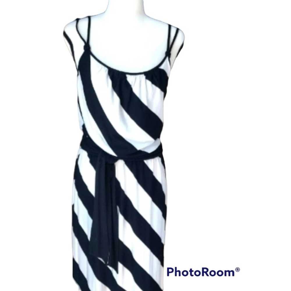 WHBM Black White Diagonal Stripe Belted Long Tank… - image 2