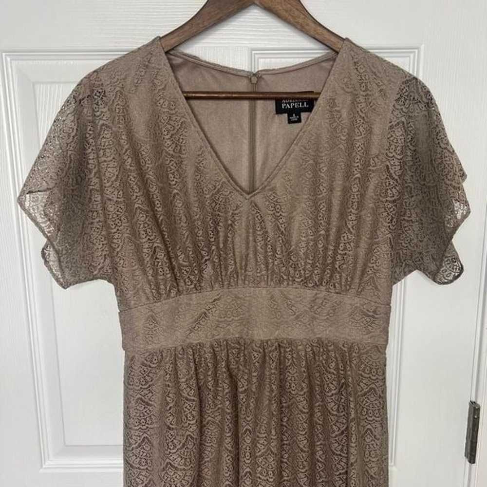 Adrianna Papell Gold & Tan Lace Pattern V-Neck Sh… - image 3