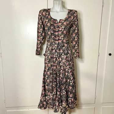 Vintage 90s Starina Floral Long Sleeve Rayon Midi… - image 1