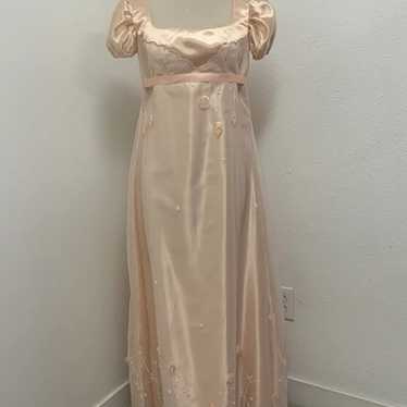 Stunning Peach satin dress and white embroidered o